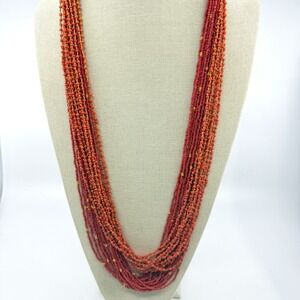 Multi Strand Seed Bead Necklace Red Orange Boho Statement Layering Festival Gift